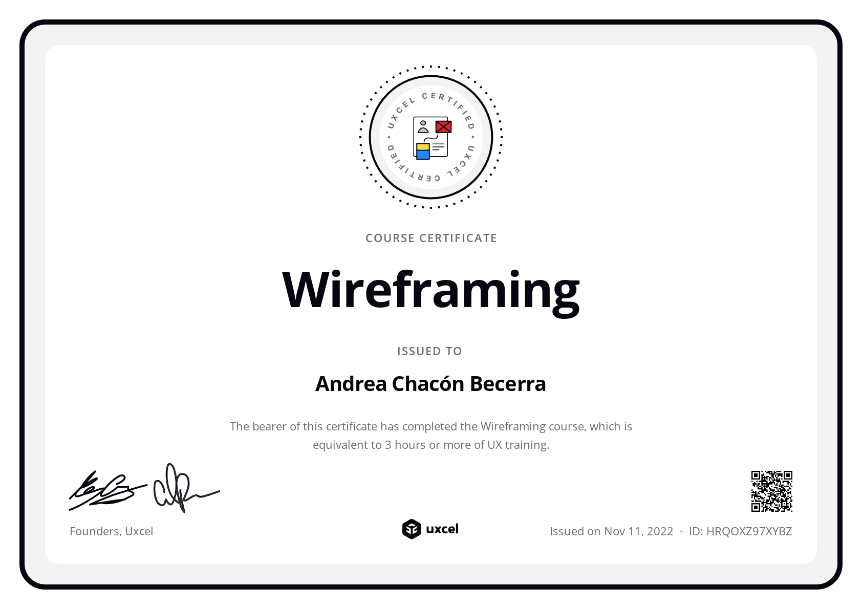 Andrea Chacón Becerra's certificate